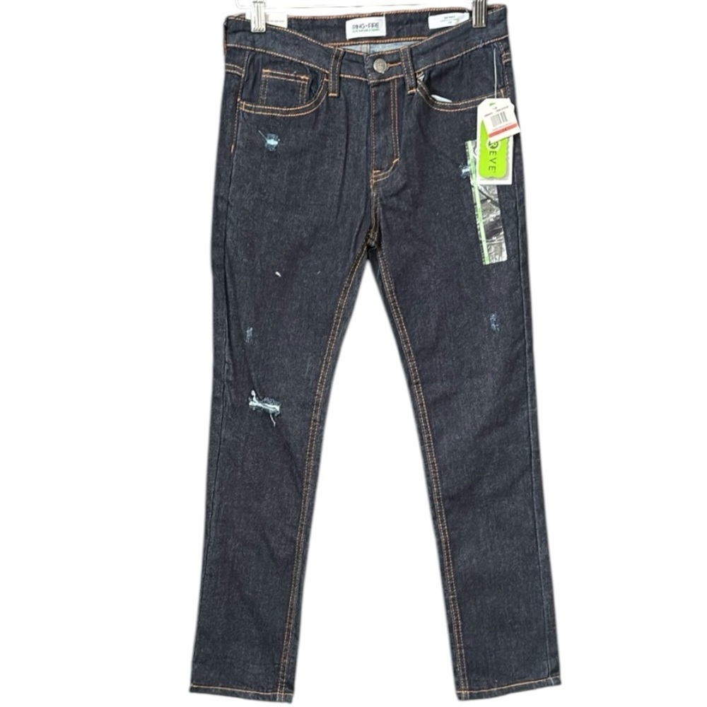 Ring of Fire Girls Rinse Dark Blue Distressed Skinny Jeans